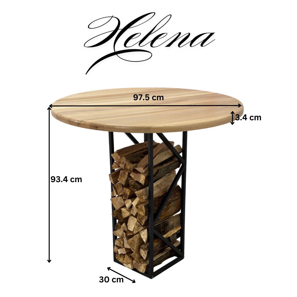 Masa de lucru din lemn tei, rotunda, cu picioare masa metal, Helena, 97.5 cm diametru, 93.4 cm inaltime