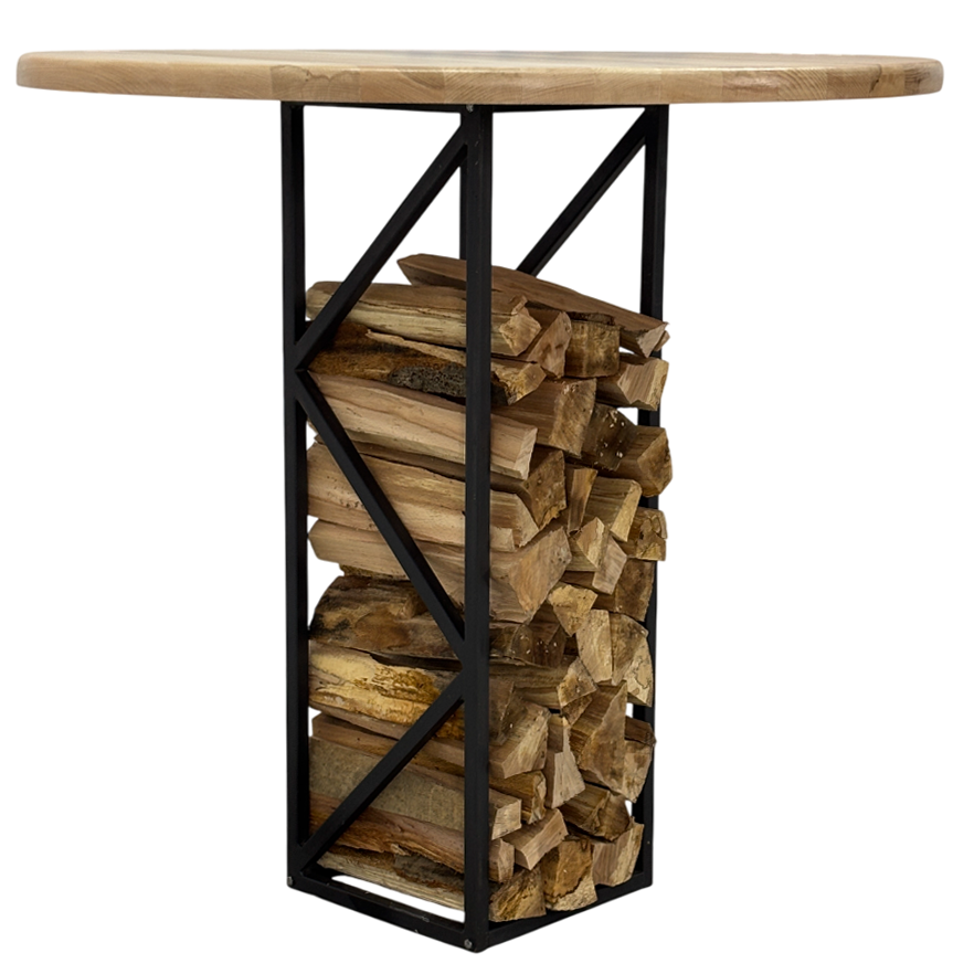 Masa de lucru din lemn tei, rotunda, cu picioare masa metal, Helena, 97.5 cm diametru, 93.4 cm inaltime