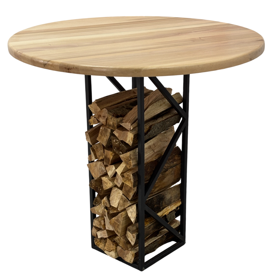 Masa de lucru din lemn tei, rotunda, cu picioare masa metal, Helena, 97.5 cm diametru, 93.4 cm inaltime