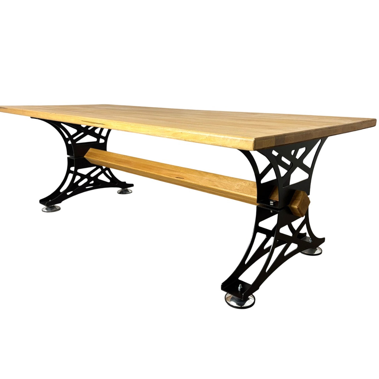 Masa din lemn masiv tei, cu picioare masa metal, 240 L* 100 l* 80 H cm, Mia, fabricat in Romania
