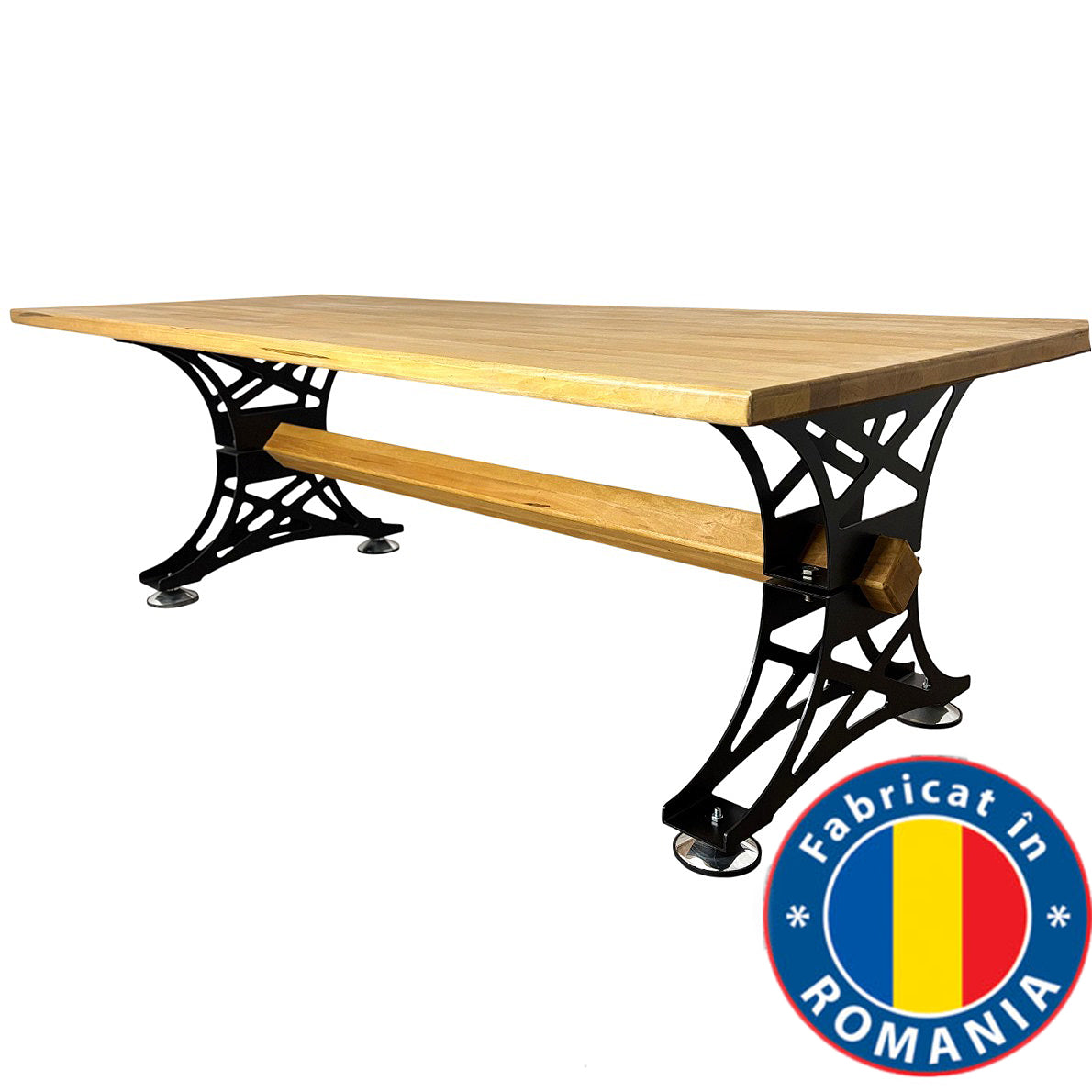 Masa din lemn masiv tei, cu picioare masa metal, 240 L* 100 l* 80 H cm, Mia, fabricat in Romania