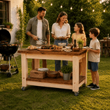Masa Gratar ,Carucior BBQ ,lemn masiv, roti, terasa 120x71x86 - BUZ.RO