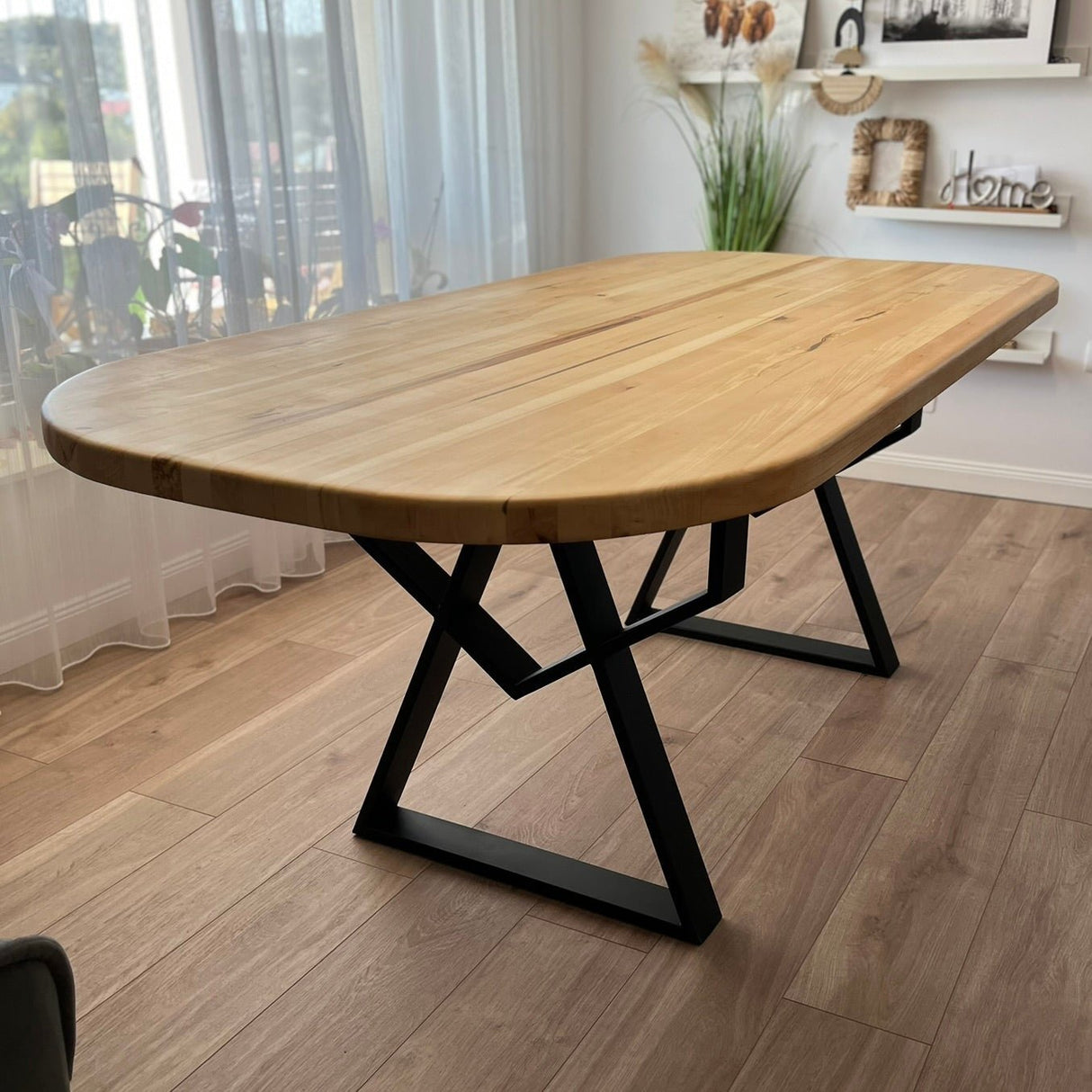 Masa lemn de tei, cu picioare metal, 200x95x78 cm, Elisabeta - BUZ.RO