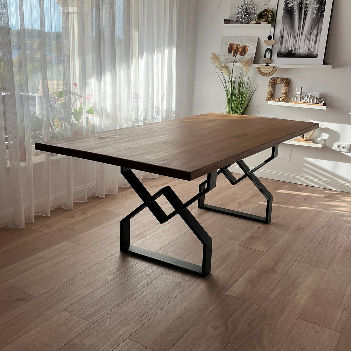 Masa lemn de tei, cu picioare metal, 200x95x78 cm, Zia - BUZ.RO