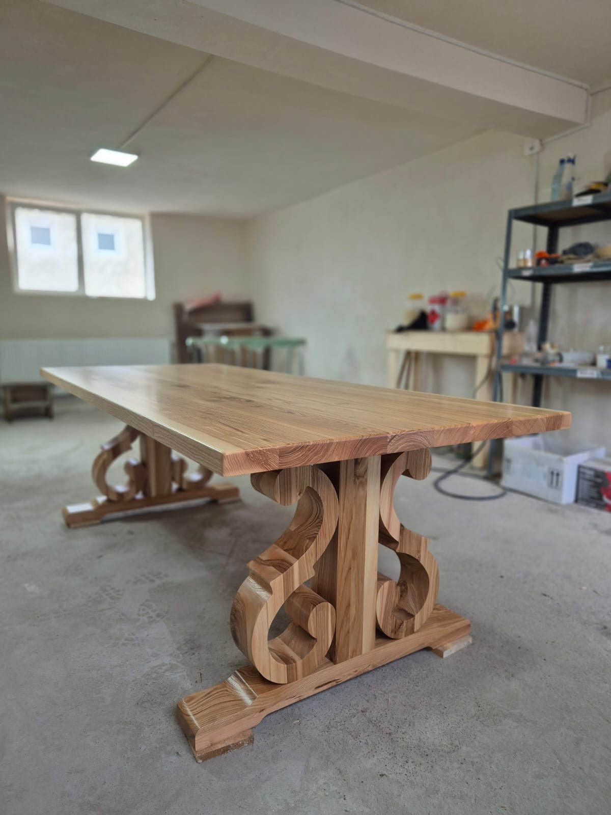 Masa lemn masiv, cu cadru din lemn masiv, Ofelia, 240x100x76 cm - BUZ.RO