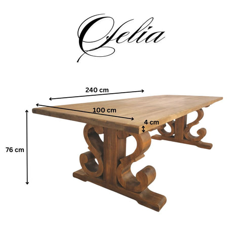 Masa lemn masiv, cu cadru din lemn masiv, Ofelia, 240x100x76 cm - BUZ.RO