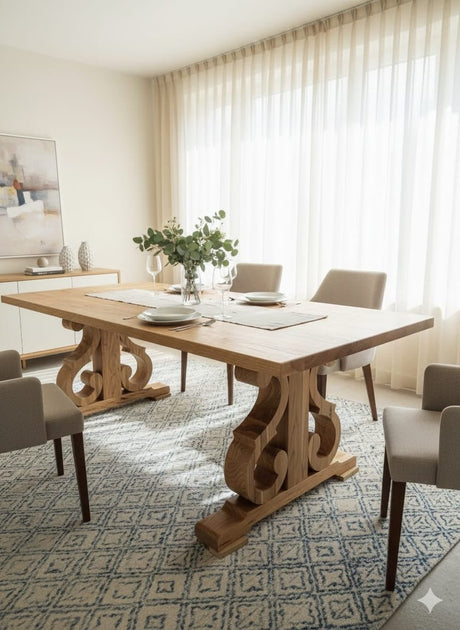 Masa lemn masiv, cu cadru din lemn masiv, Ofelia, 240x100x76 cm - BUZ.RO