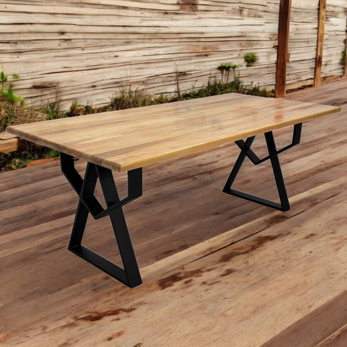 Masa lemn tei, cu picioare masa metal, Adriana, 200 L* 95 l* 75.5 H cm