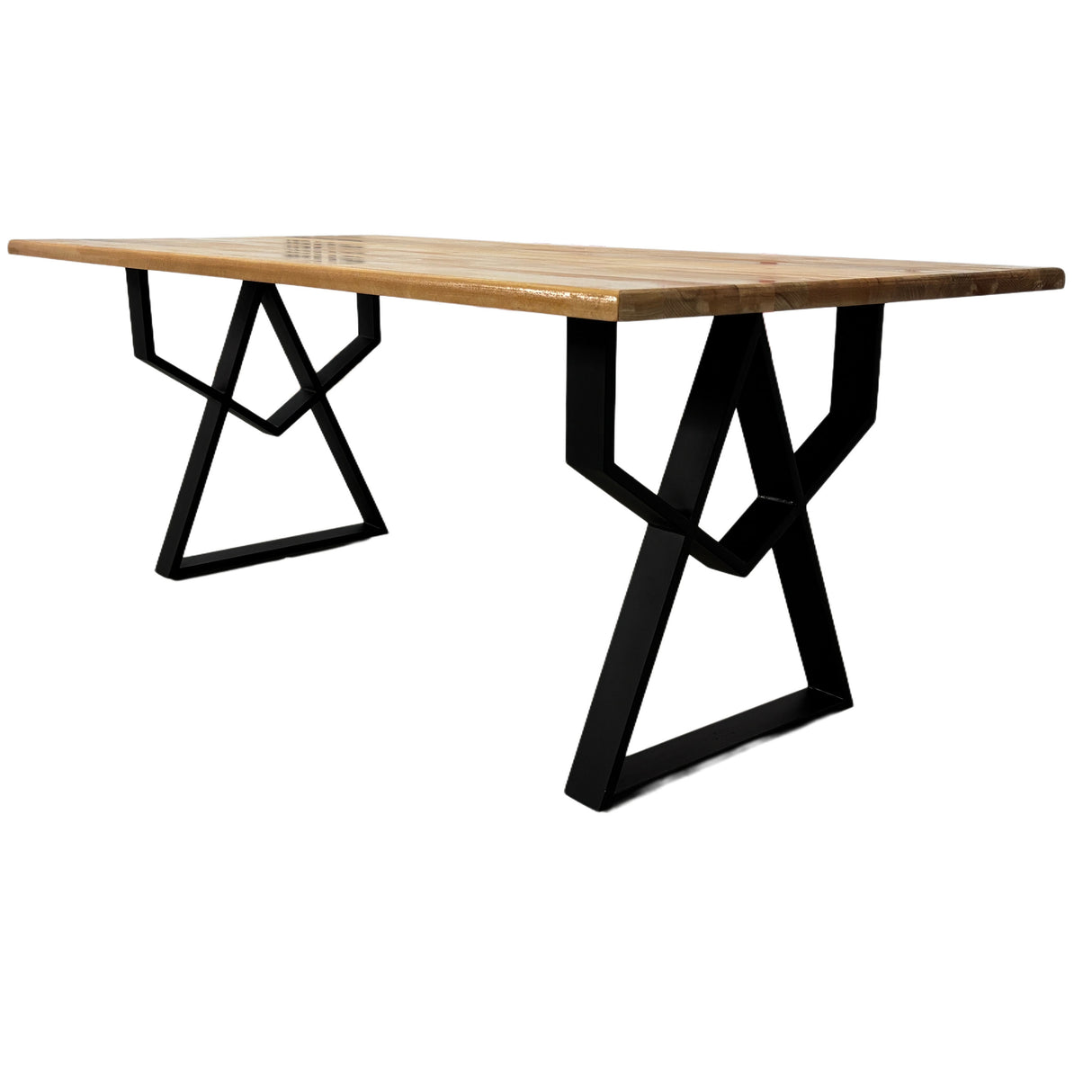 Masa lemn tei, cu picioare masa metal, Adriana, 200 L* 95 l* 75.5 H cm