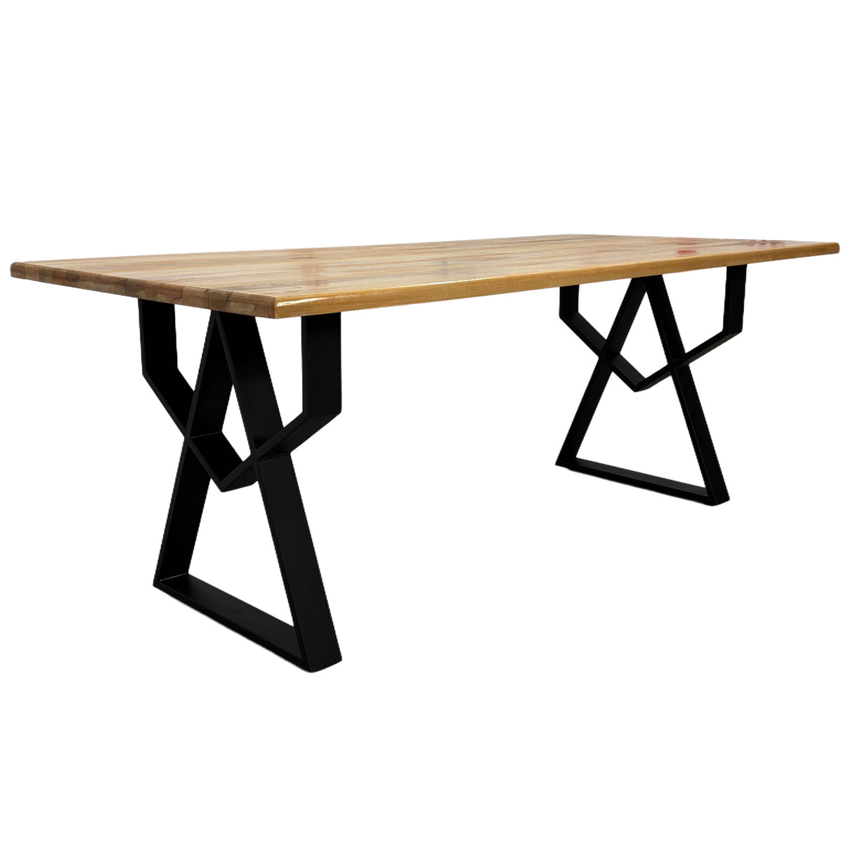 Masa lemn tei, cu picioare masa metal, Adriana, 200 L* 95 l* 75.5 H cm