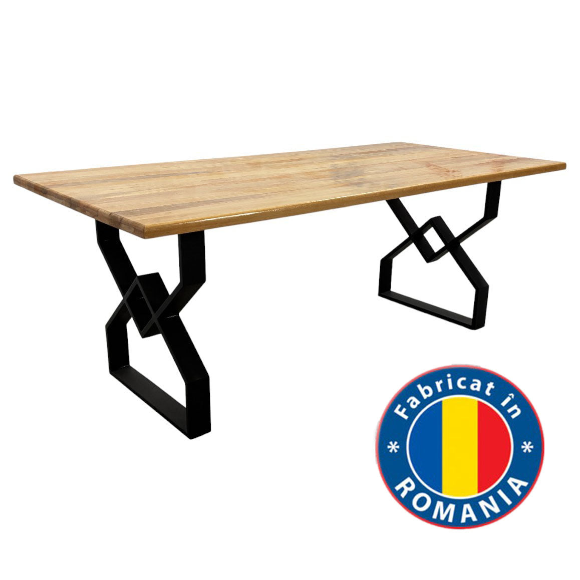Masa lemn tei, cu picioare masa metal, DARIA, 200 L* 95 l* 75.5 H cm