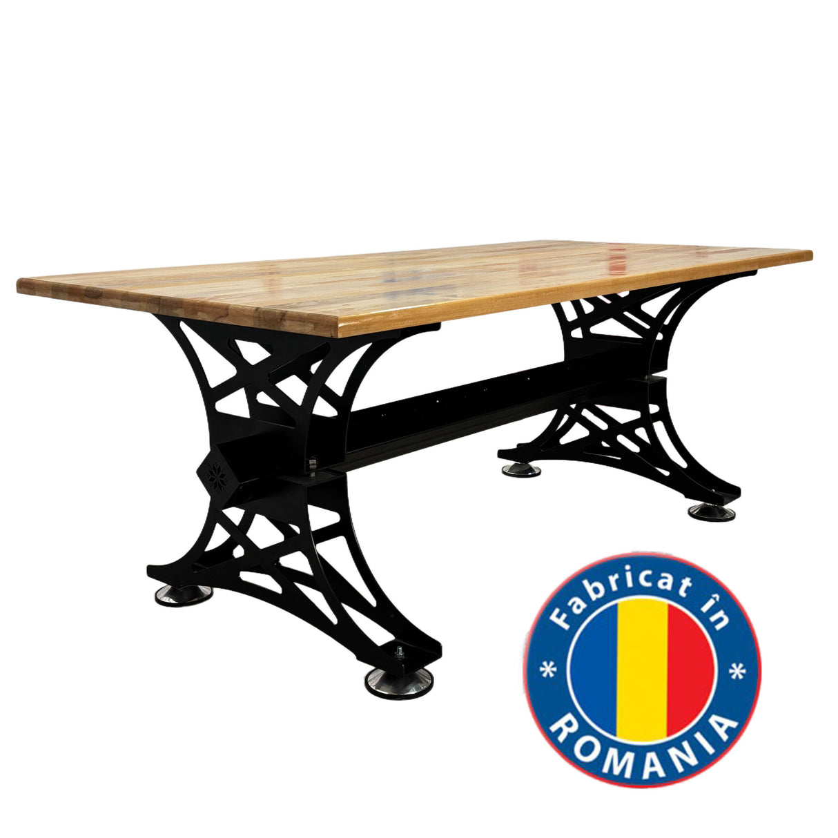 Masa lemn tei, cu picioare masa metal, Aurora, 250 L* 100 l* 79.5 H cm