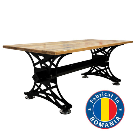 Masa lemn tei, cu picioare masa metal, Aurora, 250 L* 100 l* 79.5 H cm
