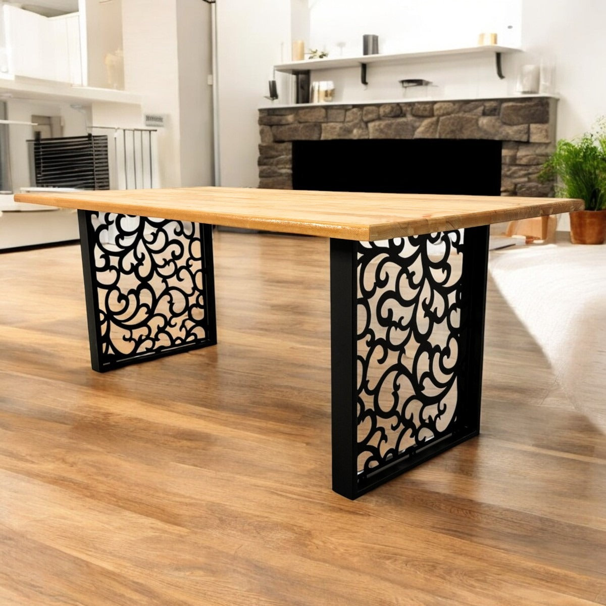 Masa lemn tei, cu picioare masa metal, Destiny, 200 L* 95 l* 75.5 H cm