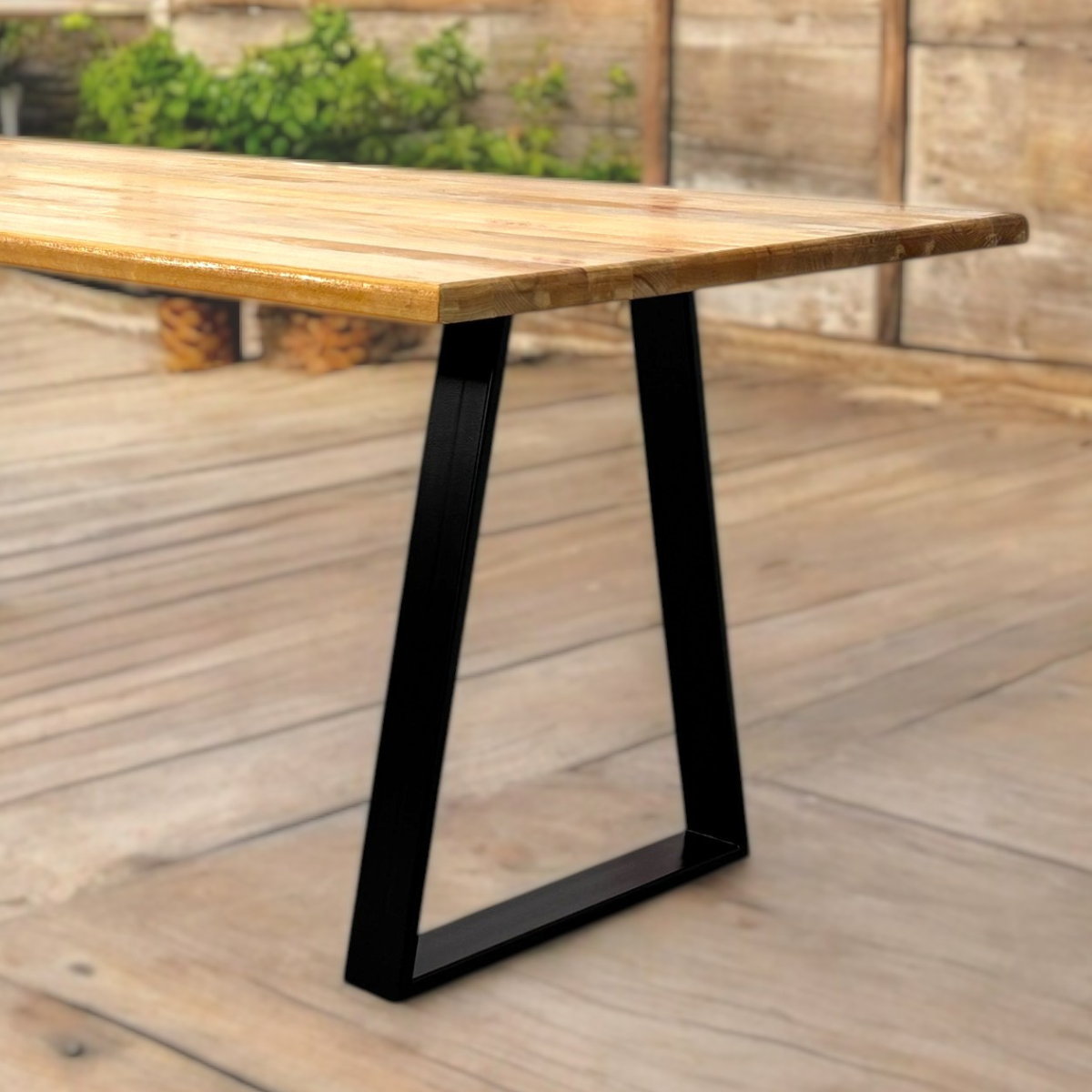 Masa lemn tei, cu picioare masa metal, Edera,  200 L* 95 l* 75.5 H cm
