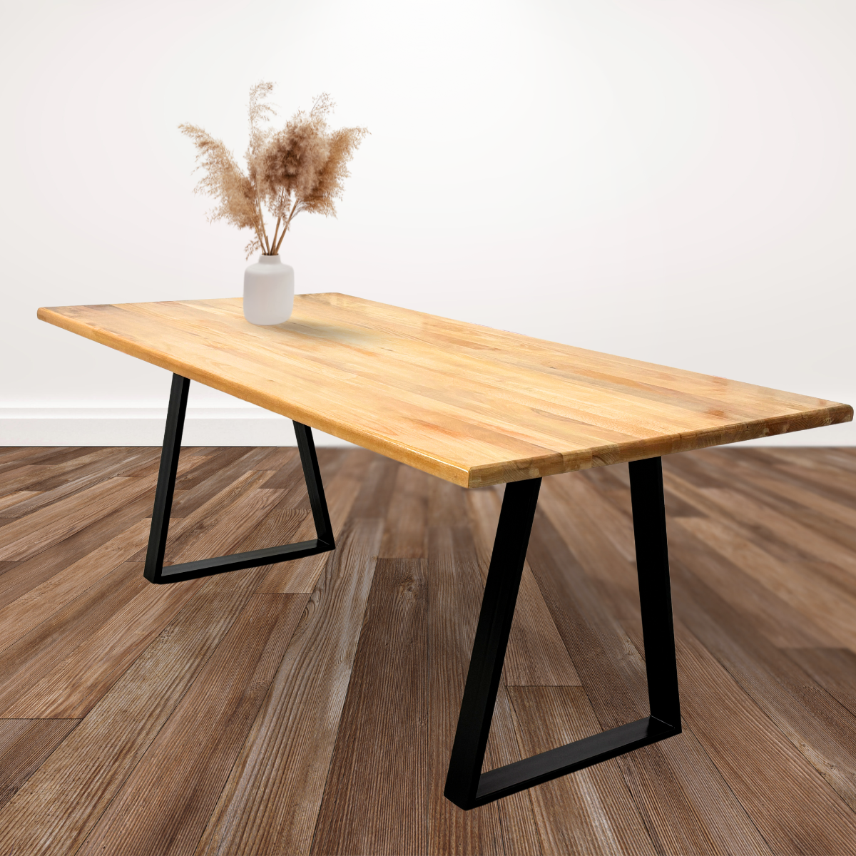 Masa lemn tei, cu picioare masa metal, Edera,  200 L* 95 l* 75.5 H cm