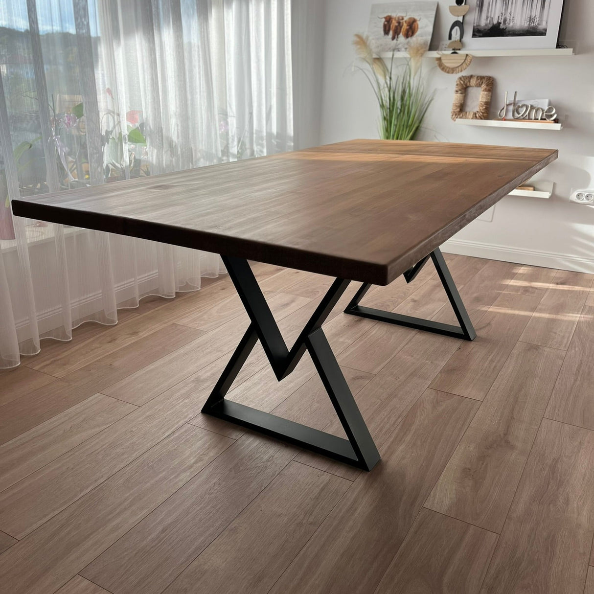 Masa lemn masiv de tei, cu picioare metal, 200x95x78 cm, Raluca - BUZ.RO