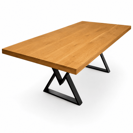 Masa lemn masiv de tei|frasin|stejar|nuc, cu picioare metal, 200x95x78 cm, Raluca - BUZ.RO