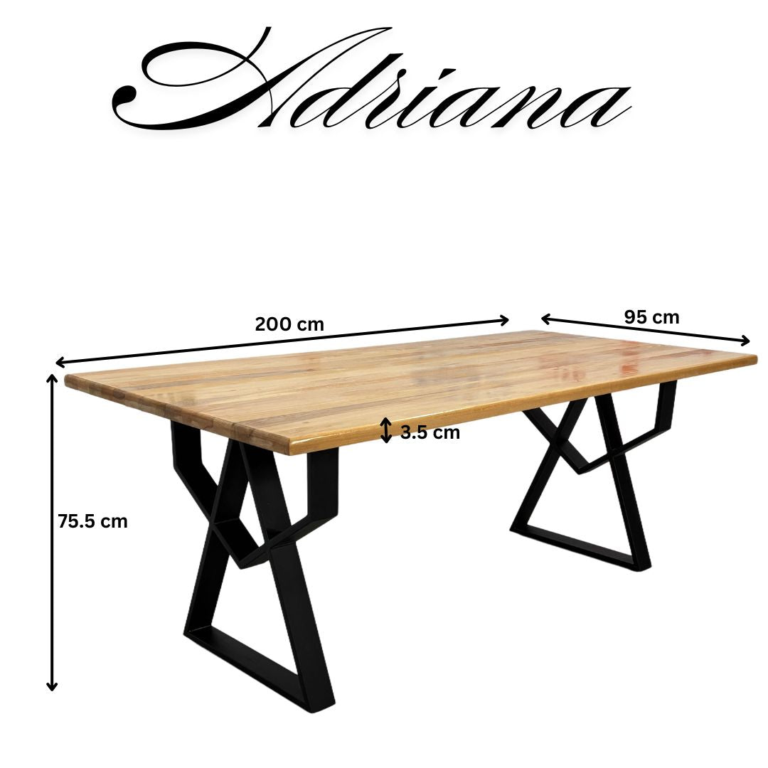 Masa lemn tei, cu picioare masa metal, Adriana, 200 L* 95 l* 75.5 H cm