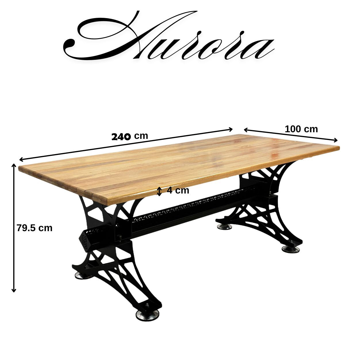 Masa lemn tei, cu picioare masa metal, Aurora, 250 L* 100 l* 79.5 H cm