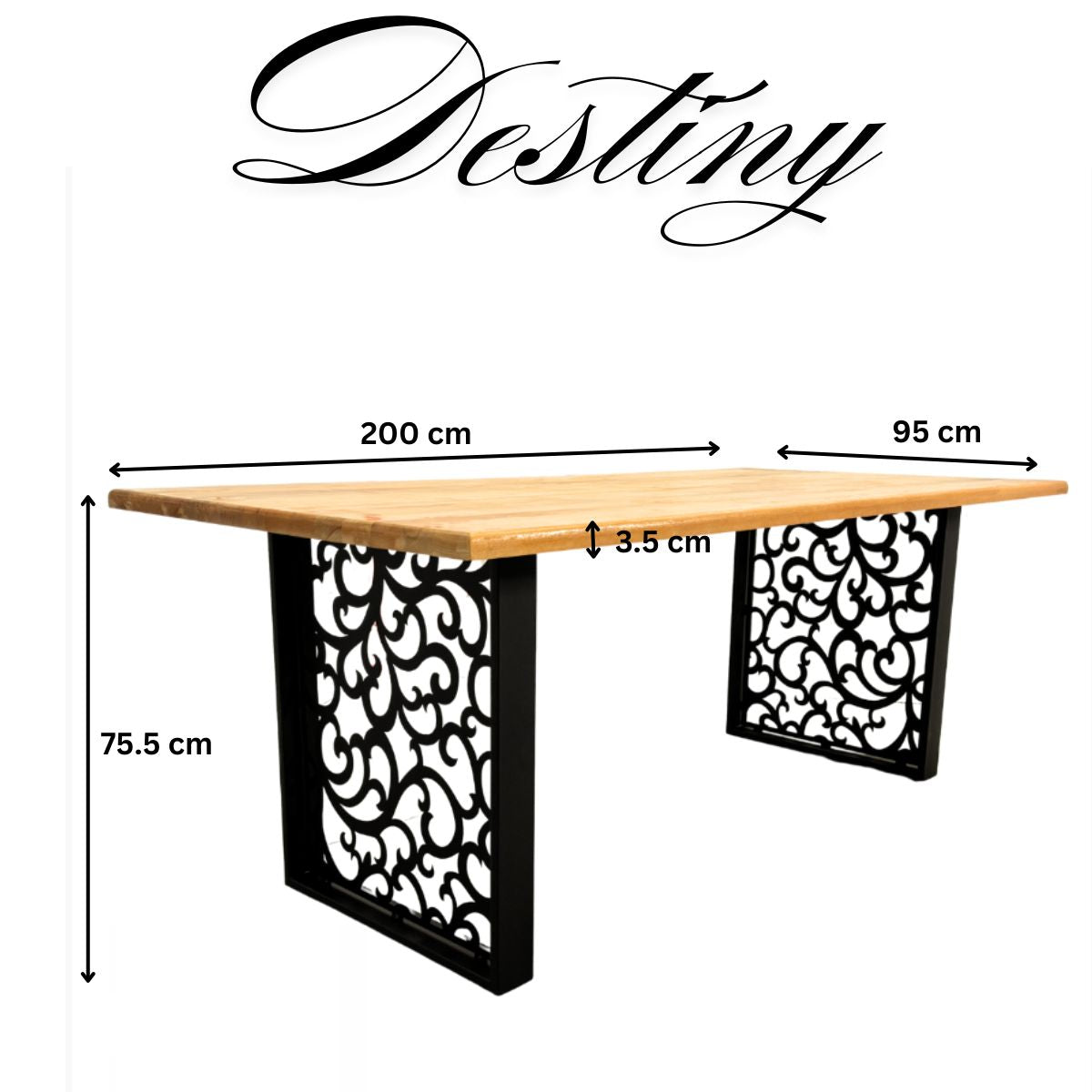 Masa lemn tei, cu picioare masa metal, Destiny, 200 L* 95 l* 75.5 H cm