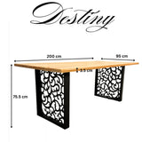 Masa lemn tei, cu picioare masa metal, Destiny, 200 L* 95 l* 75.5 H cm
