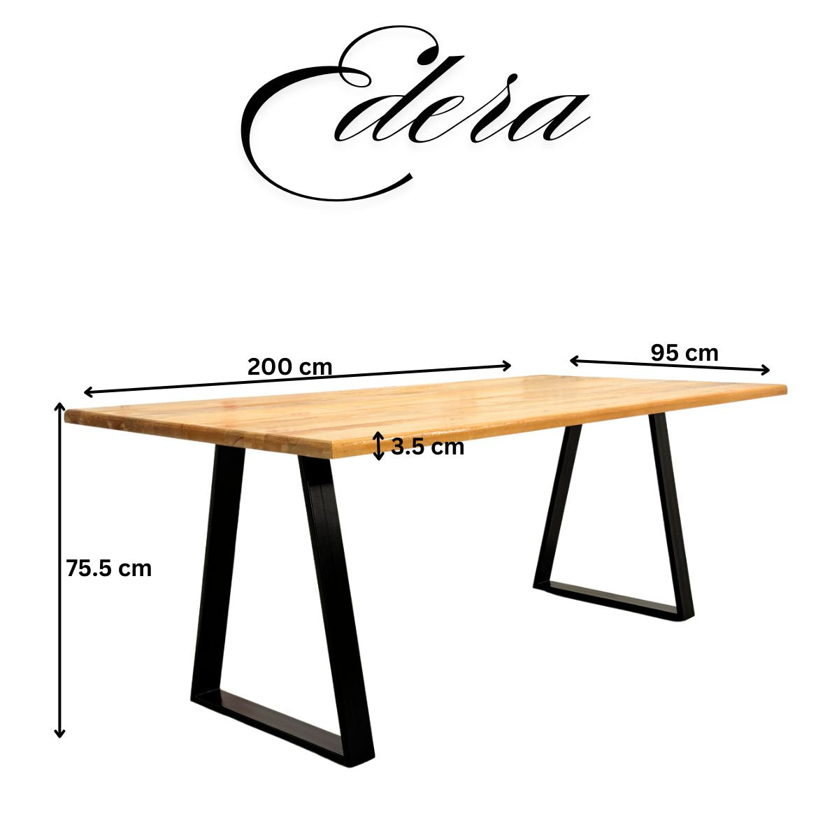 Masa lemn tei, cu picioare masa metal, Edera,  200 L* 95 l* 75.5 H cm
