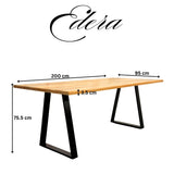 Masa lemn tei, cu picioare masa metal, Edera,  200 L* 95 l* 75.5 H cm