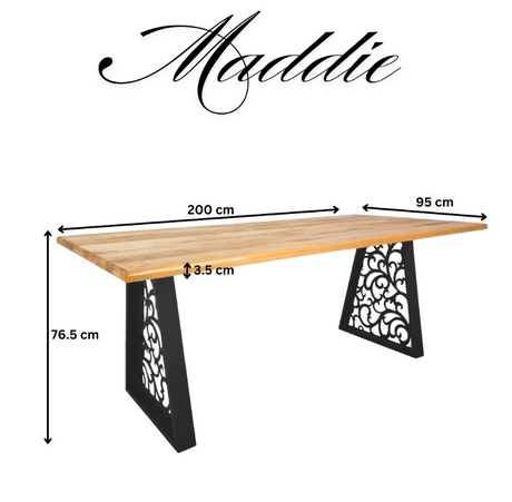 Masa lemn tei, cu picioare masa metal, Maddie, 200 L* 95 l* 76.5 H cm SEPIA BROWN BRAD NATUR