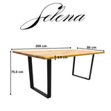 Masa lemn tei, cu picioare masa metal, Selena, 200 L* 95 l* 75.5 H cm