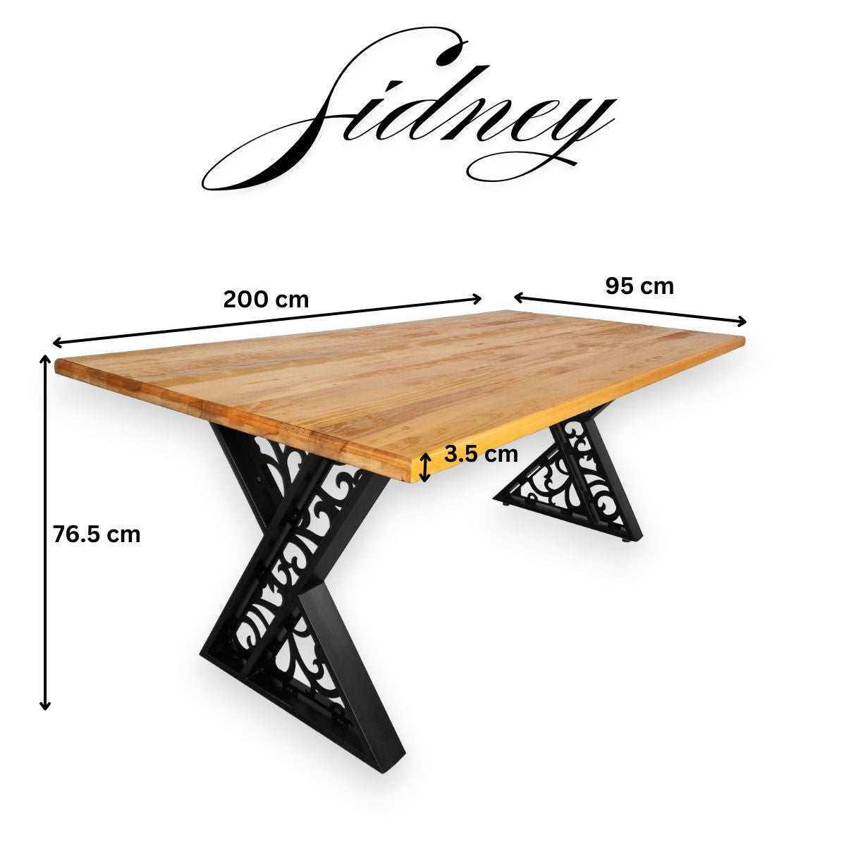 Masa lemn tei, cu picioare masa metal, Sidney, 200 L* 95 l* 76.5 H cm