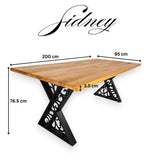 Masa lemn tei, cu picioare masa metal, Sidney, 200 L* 95 l* 76.5 H cm