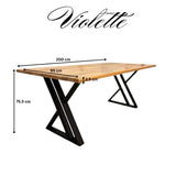 Masa lemn tei, cu picioare masa metal, Violette, 200 L* 95 l* 75.5 h cm