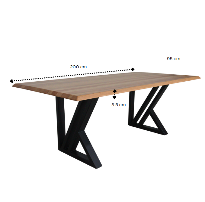 Masa lemn tei Sasha, cu picioare masa metal, 200 L* 95 l* 75.5 H cm
