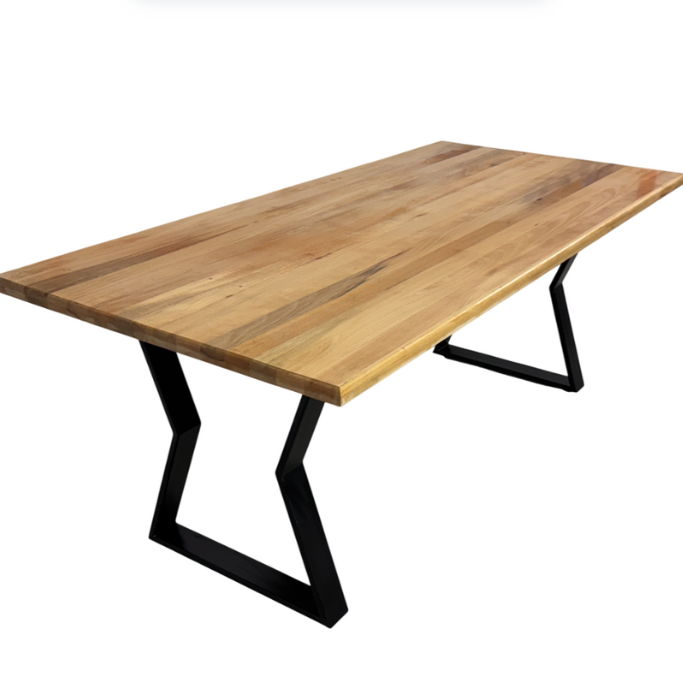 Masa lemn tei, Flora, cu picioare masa metal, 200 L* 95 l* 76.5 H cm