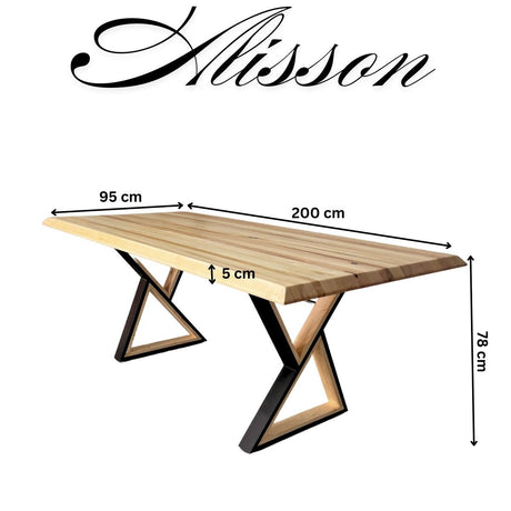 Masa lemn masiv tei, cu picioare masa metal,, Alisson , 200x95x78 cm - BUZ.RO