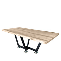 Masa lemn masiv tei, cu picioare masa metal, Demetra, 200x95x78 cm