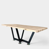 Masa lemn masiv tei, cu picioare masa metal, Demetra, 200x95x78 cm - BUZ.RO