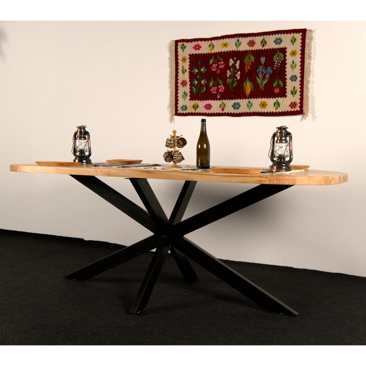 Masa lemn masiv tei, cu picioare masa metal, Lisa - BUZ.RO