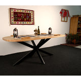 Masa lemn masiv tei, cu picioare masa metal, Lisa - BUZ.RO