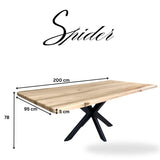 Masa lemn masiv tei, cu picioare masa metal, Spider, 200x95x78 cm - BUZ.RO