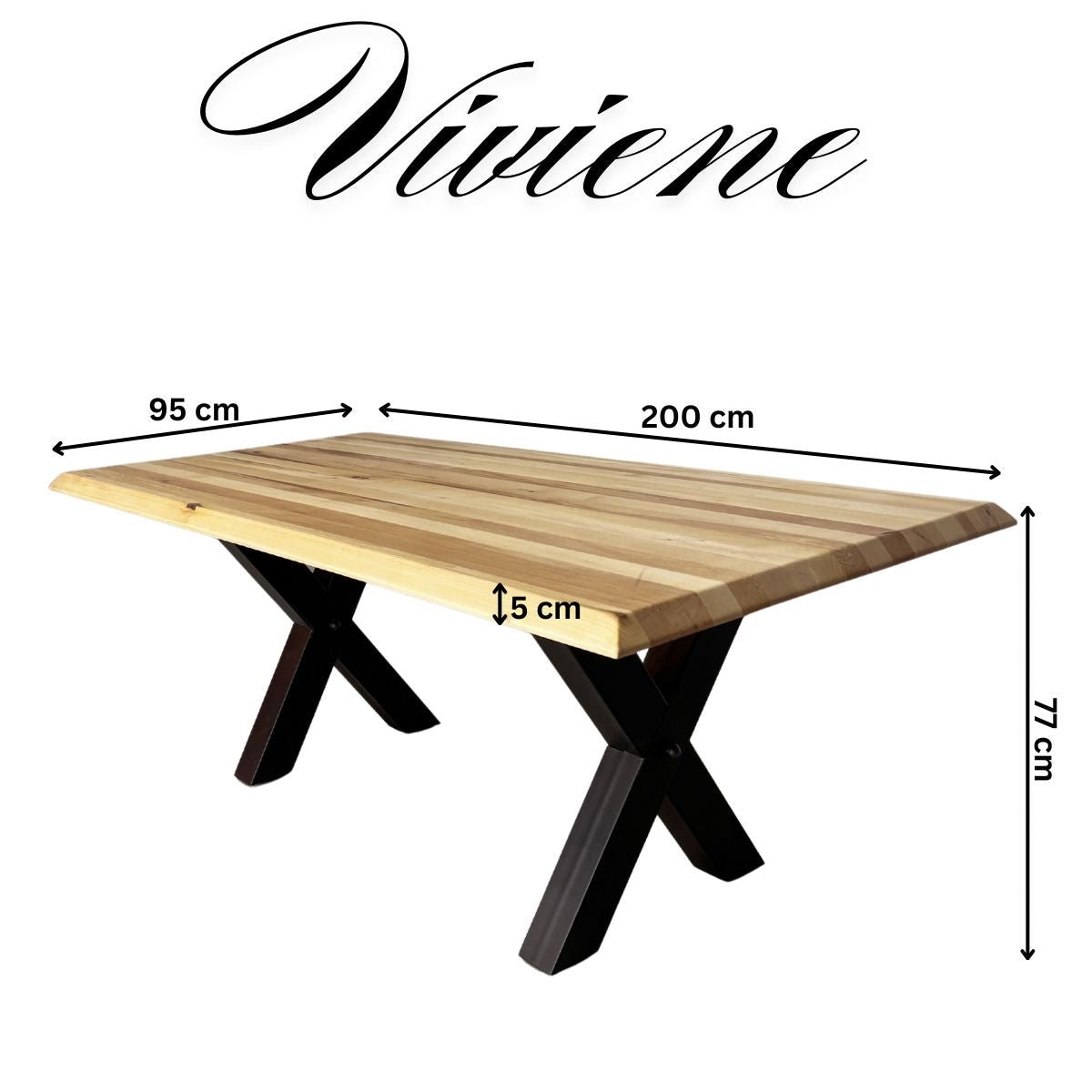 Masa lemn masiv tei, cu picioare masa metal, Viviene, 200x95x78 cm - BUZ.RO