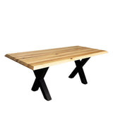 Masa lemn masiv tei, cu picioare masa metal, Viviene, 200x95x78 cm - BUZ.RO