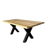 Masa lemn masiv tei, cu picioare masa metal, Viviene, 200x95x78 cm - BUZ.RO