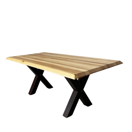 Masa lemn masiv tei, cu picioare masa metal, Viviene, 200x95x78 cm - BUZ.RO