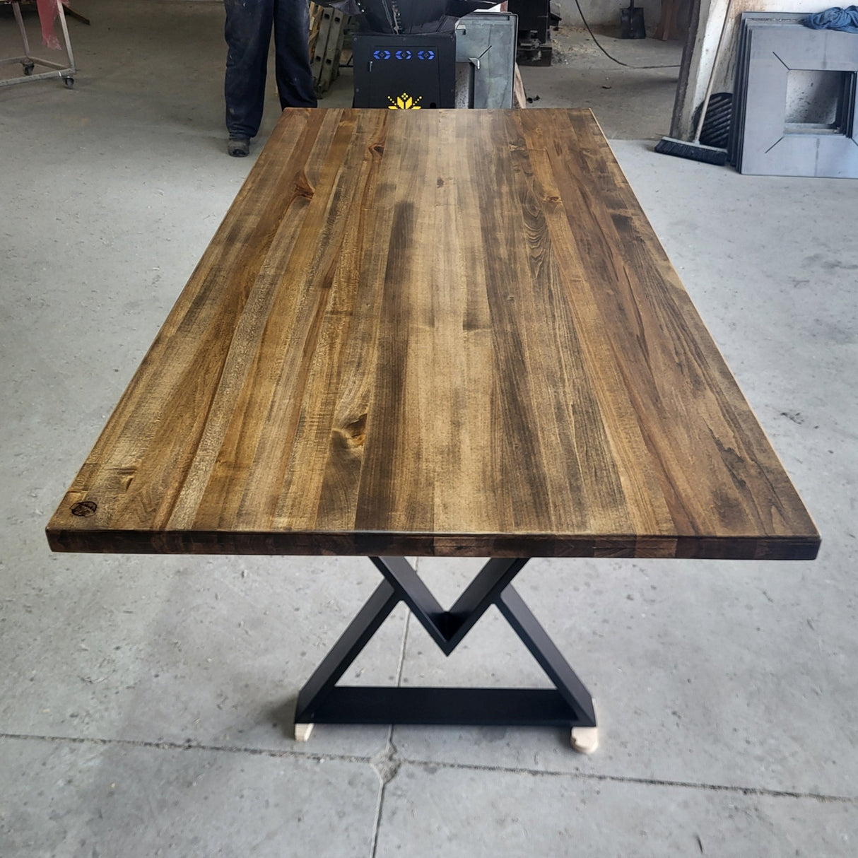 Masa Lemn Masiv Tei | Picioare Metal, Design Modern, 200x95cm, Mahon - BUZ.RO