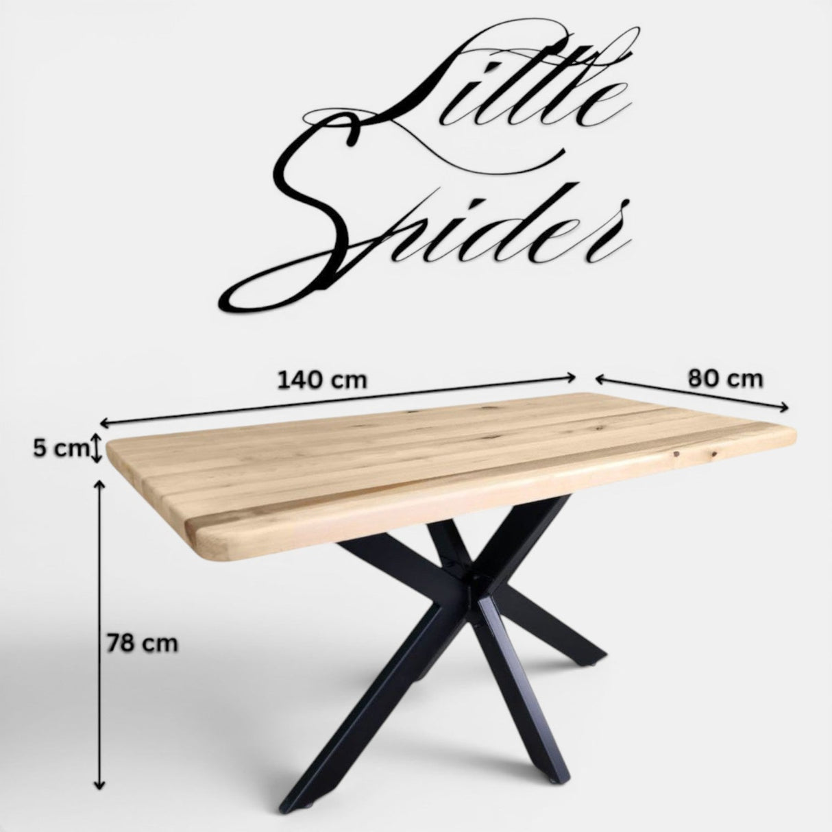 Masa lemn masiv tei|frasin|stejar|nuc| cu picioare masa metal, Little Spider, 140X80 / 160x80 - BUZ.RO