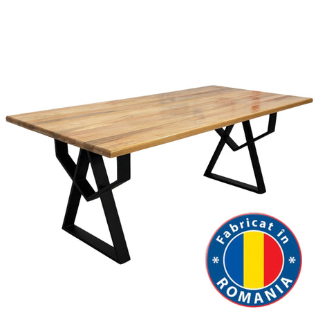 Masa lemn tei, cu picioare masa metal, Adriana, 200 L* 95 l* 75.5 H cm - BUZ.RO