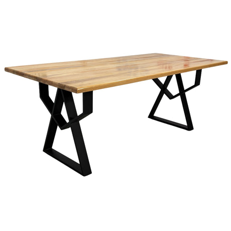 Masa lemn tei, cu picioare masa metal, Adriana, 200 L* 95 l* 75.5 H cm - BUZ.RO