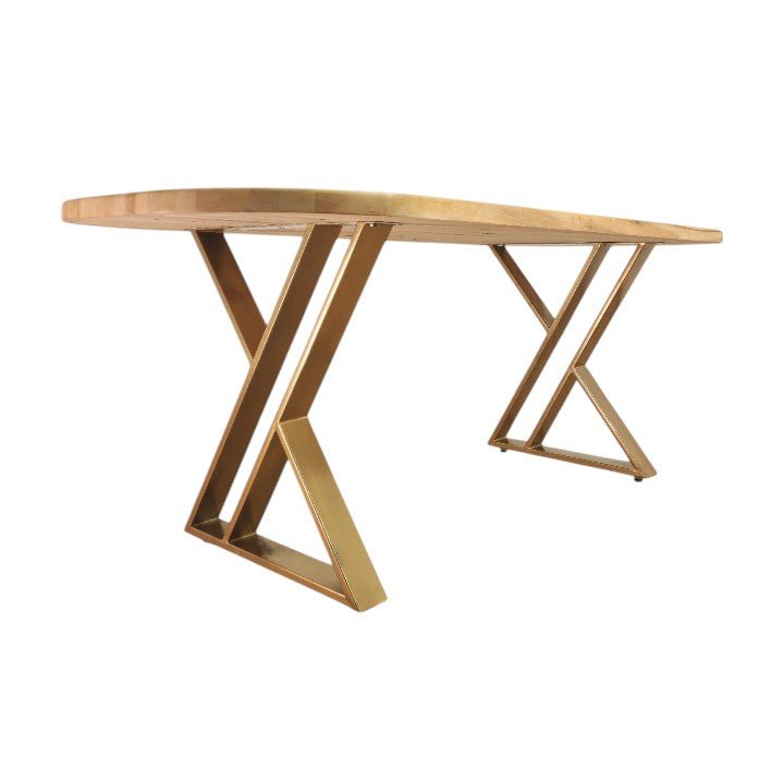 Masa lemn tei, cu picioare masa metal, Daphne, aurii, 200x90x77 cm - BUZ.RO